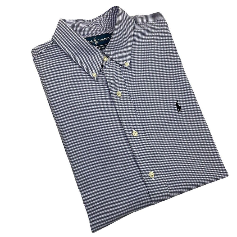 Ralph Lauren Mens Button-Down Long Sleeve Dress Shirt Blue/White Check-L